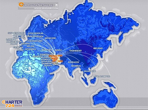 مسیرهای پروازهای بین المللی ایران ایر
